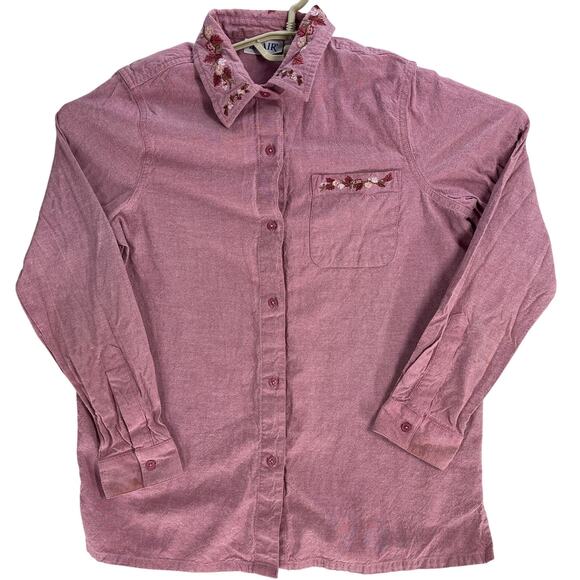 Blair Top Women Size M Pink Button Up Embroidered Floral 100% Cotton STAINS - Picture 1 of 7